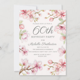Pink Blooms Green Blätter Frauen's 60. Geburtstag Einladung