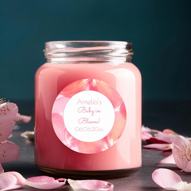 Pink Blossom Baby in Bloom Baby Dusche Runder Aufkleber (Von Creator hochgeladen)