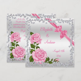 Pink Blossom, Bows & Diamonds Wedding Einladung