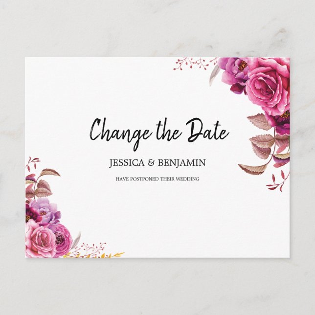 Pink Blossom Floral verschoben Ändern Sie das Datu Postkarte (Vorderseite)