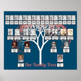 Pink Blossom Fraktal Tree Blue 2 Familienbaume Poster
