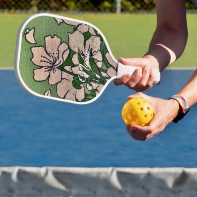 Pink Blossom Green  Pickleball Schläger (Pickleball paddle hand wrapped grip honeycomb core. 15.75” x 7.75” 8 oz weight. 
)
