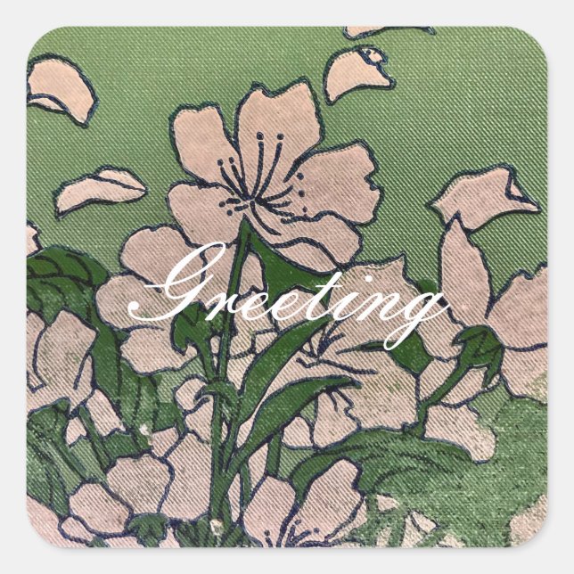 Pink Blossom Green Quadratischer Aufkleber (Vorderseite)