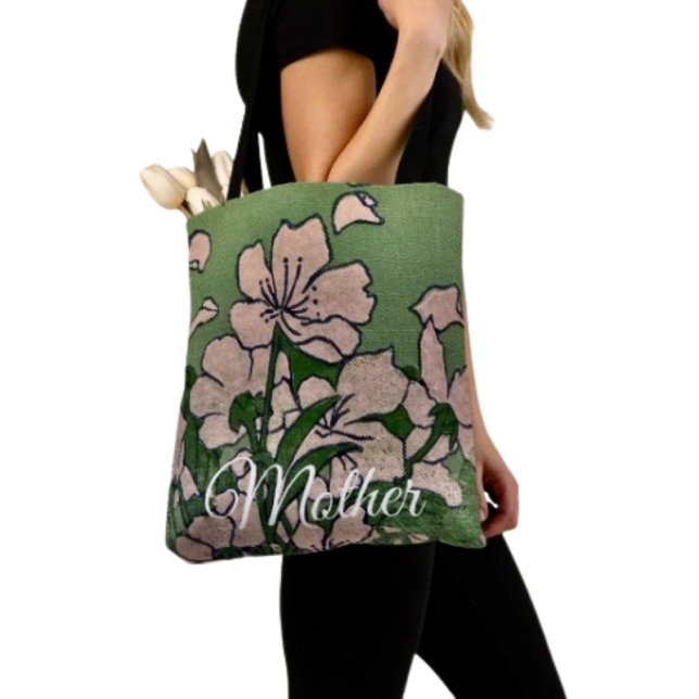Pink Blossom Green Tote Tasche (Chic tote bag for Mom—perfect for errands, shopping, and showing love this Mother’s Day.)