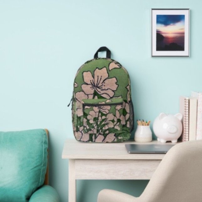 Pink Blossom Kaskade  Bedruckter Rucksack (Backpack – D: 17"x12.5"x5" Two-chamber design with laptop storage pouch. Mesh side pocket.
 )