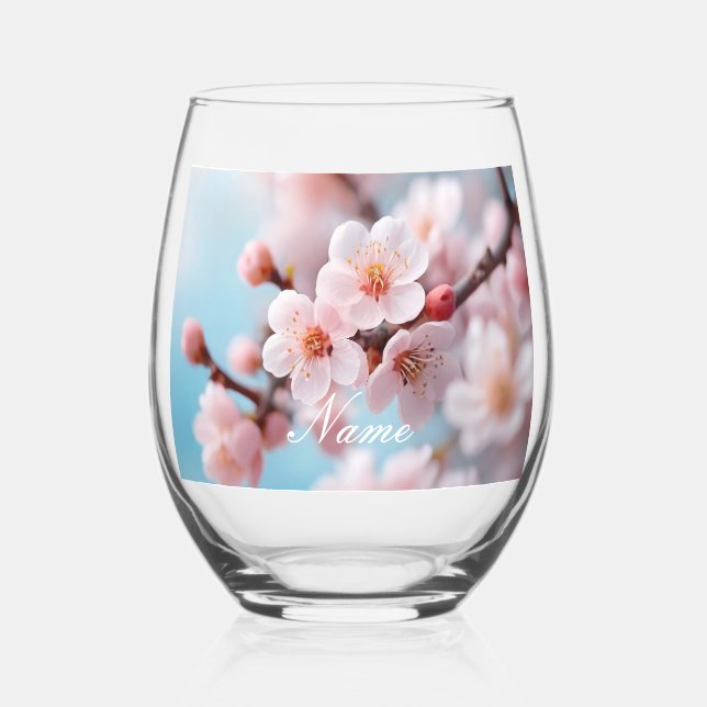 Pink Blossom Magie Weinglas Ohne Stiel (Vorderseite)