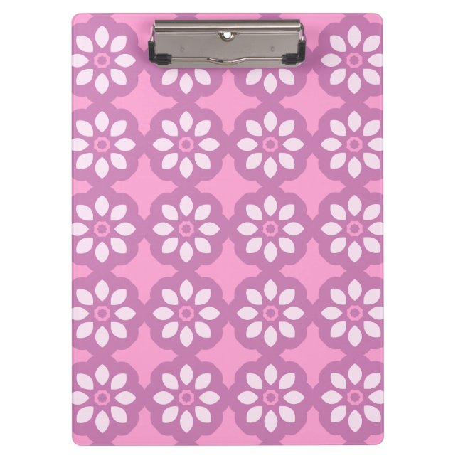 Pink Blossom Retro Tile Pattern Klemmbrett (Vorderseite)