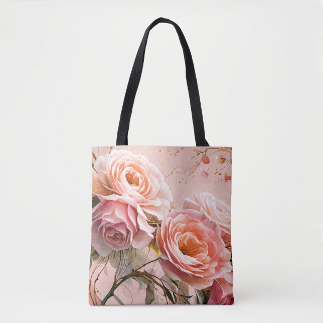 Pink Blossom Rose Aquarellmalerei Tasche (Vorderseite)