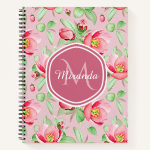 Pink Blossom Salbei Monogramm Name Notizbuch