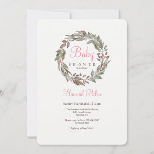 Pink Blossom Wreath Babydusche Einladung
