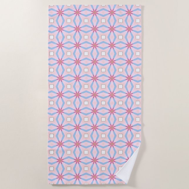 Pink, blue and white geometric patterned  strandtuch (Vorderseite)