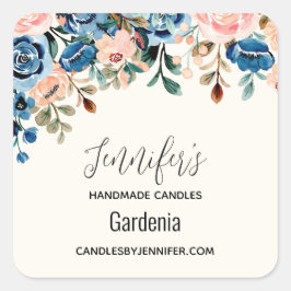 Pink & Blue Aquarell Blume Candle Business Quadratischer Aufkleber