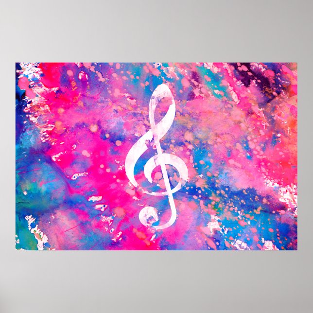 Pink Blue Aquarellfarben Musiknote Treble Clef Poster (Vorne)