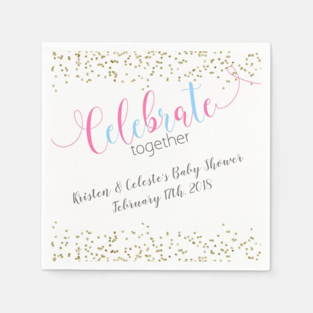 Pink Blue Baby Combined Joint Friends Celebration Serviette (Vorderseite)