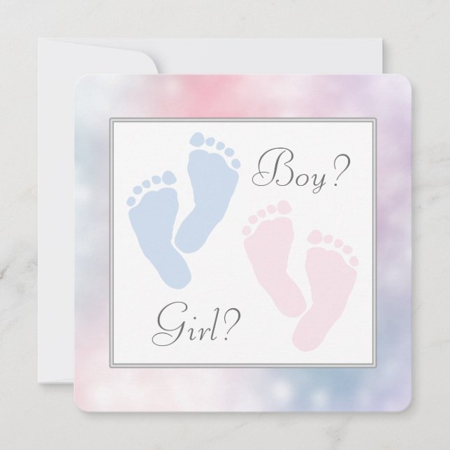 Pink Blue Baby Feet Footprint Gender Reveal Einladung (Vorderseite)