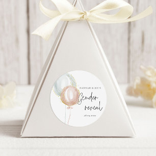 Pink & Blue Balloon Gender Reveal Bevorzugung Part Runder Aufkleber