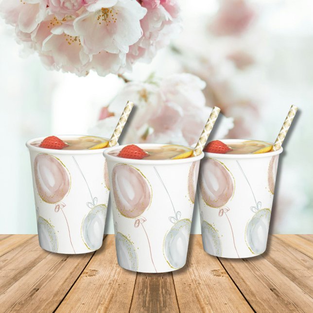 Pink & Blue Balloon Gender Reveal Pappbecher (Von Creator hochgeladen)