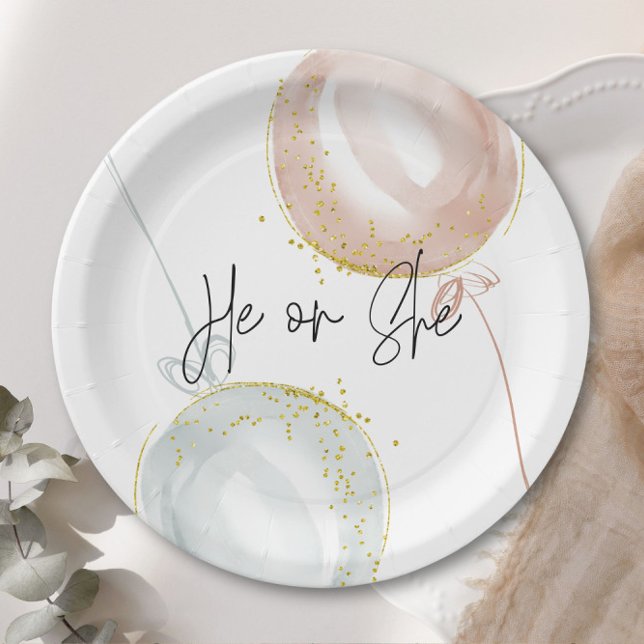 Pink & Blue Balloon Gender Reveal Pappteller (Von Creator hochgeladen)