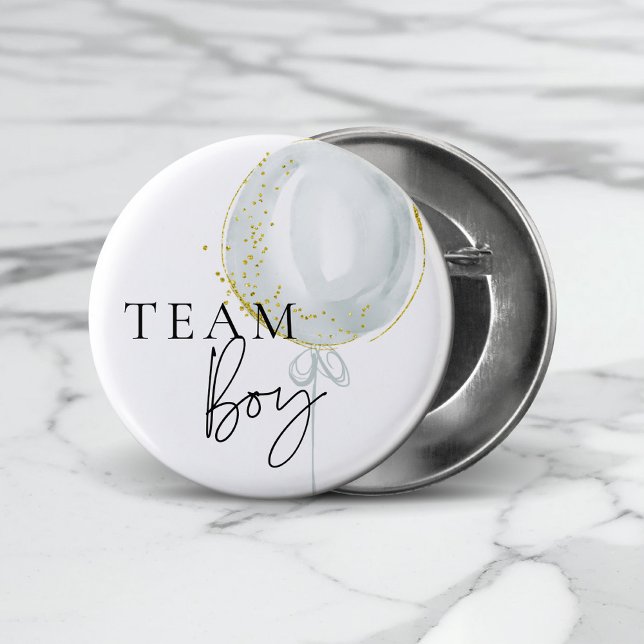 Pink & Blue Balloon Gender Reveal Team Boy Button (Von Creator hochgeladen)