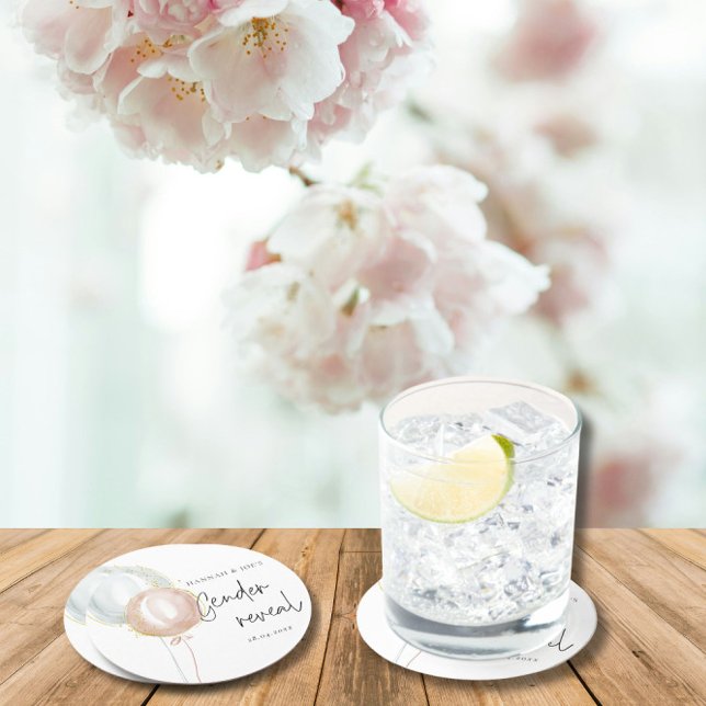 Pink & Blue Balloon Gender Reveal Team Boy Runder Pappuntersetzer (Von Creator hochgeladen)