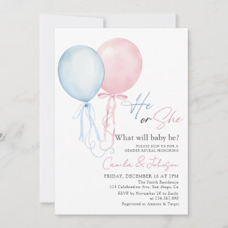 Pink Blue Balloons Gender Reveal Invitation Einladung