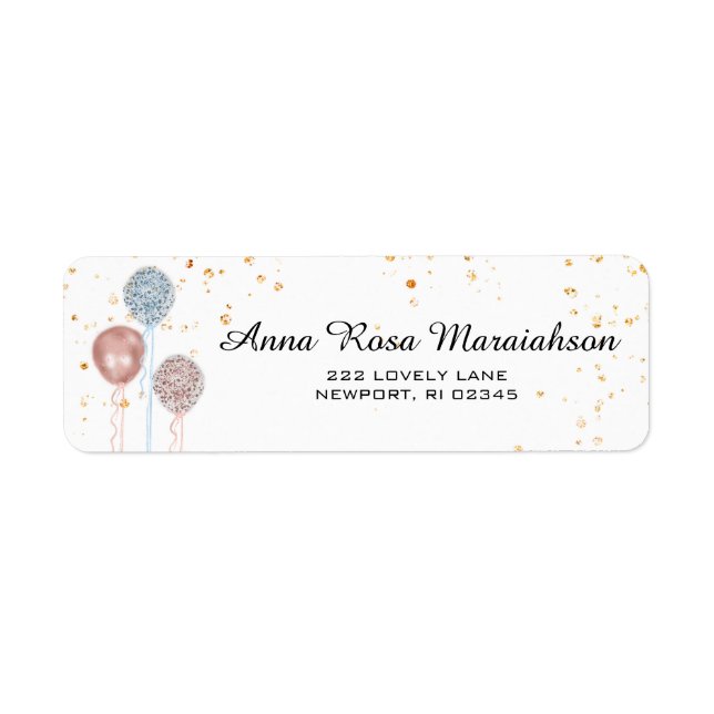 *~* Pink Blue Balloons Gold Glitzer Baby Dusche (Vorne)