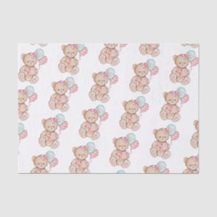 Pink & Blue Balloons & Teddy Bear Baby Girl Seidenpapier
