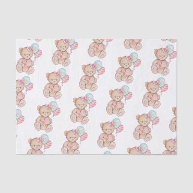Pink & Blue Balloons & Teddy Bear Baby Girl Seidenpapier (Vorderseite)