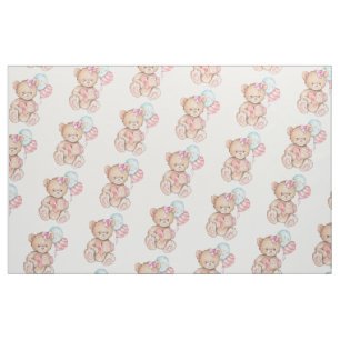 Pink & Blue Balloons & Teddy Bear Baby Girl Stoff