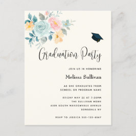 Pink & Blue Blume Bouquet Abschluss Einladung Postkarte