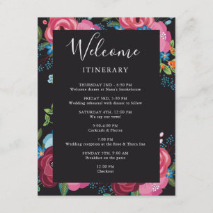 Pink & Blue Bouquets Black Wedding Tour Begleitkarte
