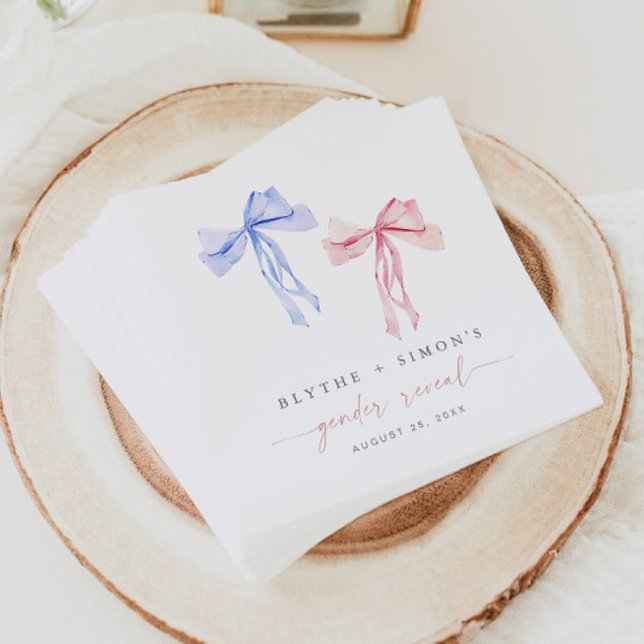 Pink Blue Bow Gender Paper Napkins Coquette Serviette (Von Creator hochgeladen)
