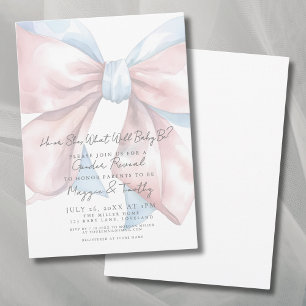 Pink Blue Bow Genre Reveale Party Invitation