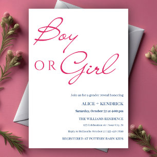 Pink Blue Calligraphy Boy or Girl Gender Reveal Einladung