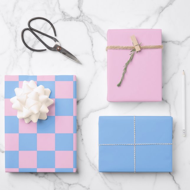 Pink Blue Checkerboard Baby Shower Mod  Geschenkpapier Set (Vorderseite)