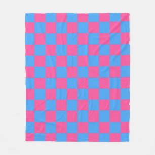 Pink Blue Checkered Karo Pattern Fleecedecke