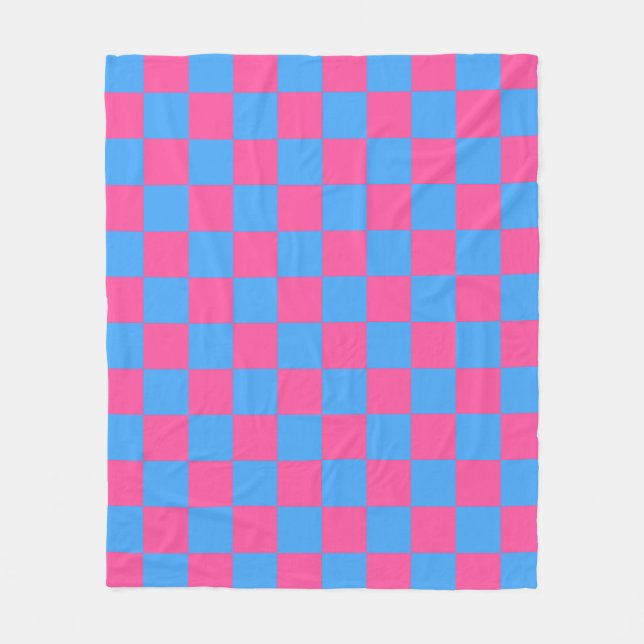 Pink Blue Checkered Karo Pattern Fleecedecke (Vorderseite)