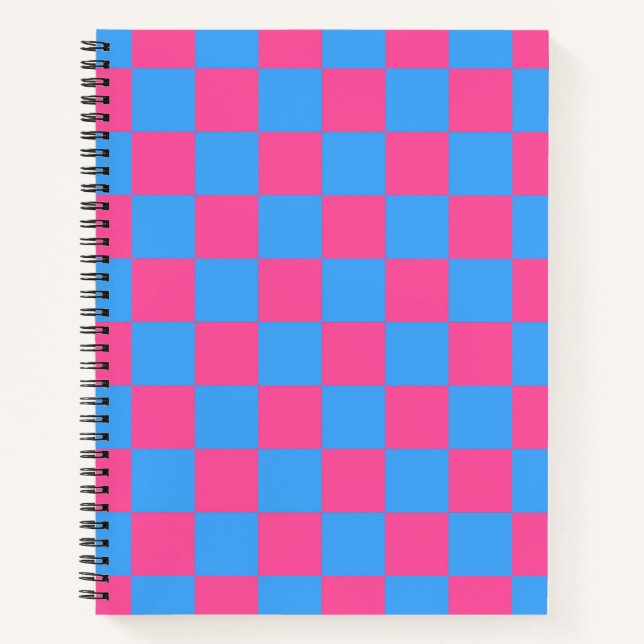 Pink Blue Checkered Karo Pattern Notizbuch (Vorderseite)