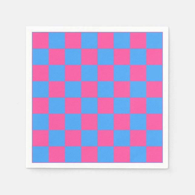 Pink Blue Checkered Karo Pattern Serviette (Vorderseite)