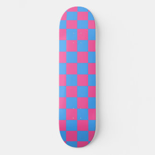 Pink Blue Checkered Karo Pattern Skateboard