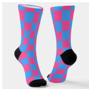 Pink Blue Checkered Karo Pattern Socken