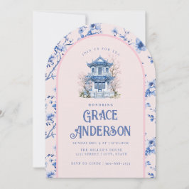 Pink & Blue Chinoiserie Pagoda Einladung
