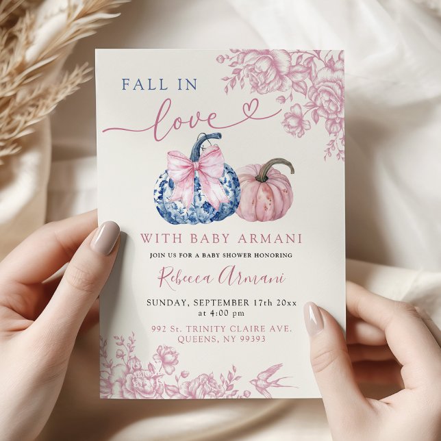 Pink Blue Chinoiserie Pumpkin Untergang in Liebe D Einladung (Von Creator hochgeladen)
