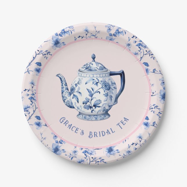 Pink & Blue Chinoiserie Teatro Sociale | Bridal Te Pappteller (Vorderseite)