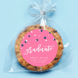 Pink Blue Confetti Graduate Abschluss Runder Aufkleber