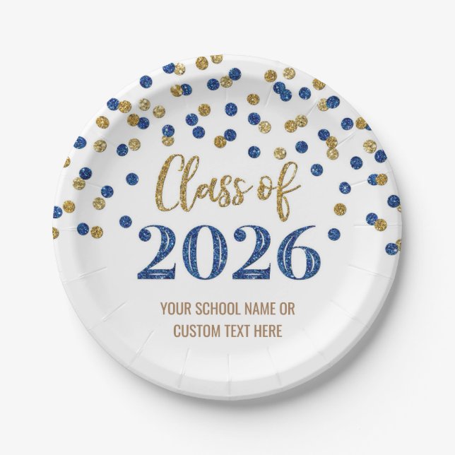 Pink Blue Confetti Graduation 2026 Pappteller (Vorderseite)