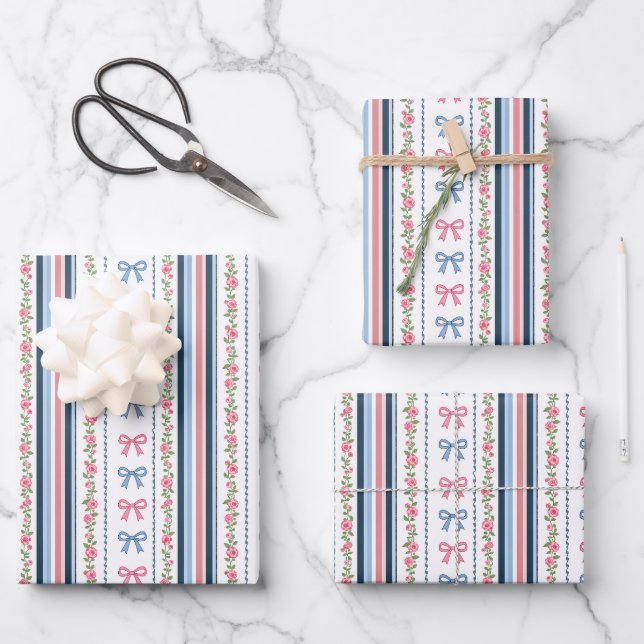 Pink Blue Coquette Bow Baby Bridal Shower Birthday Geschenkpapier Set (Vorderseite)