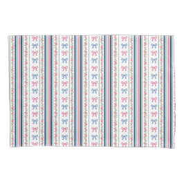 Pink Blue coquette bow Florals Stripes Trendy Girl Kissenbezug