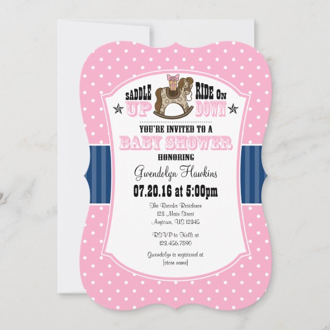 Pink Blue Cowboy Baby Dusche Einladung (Vorderseite)