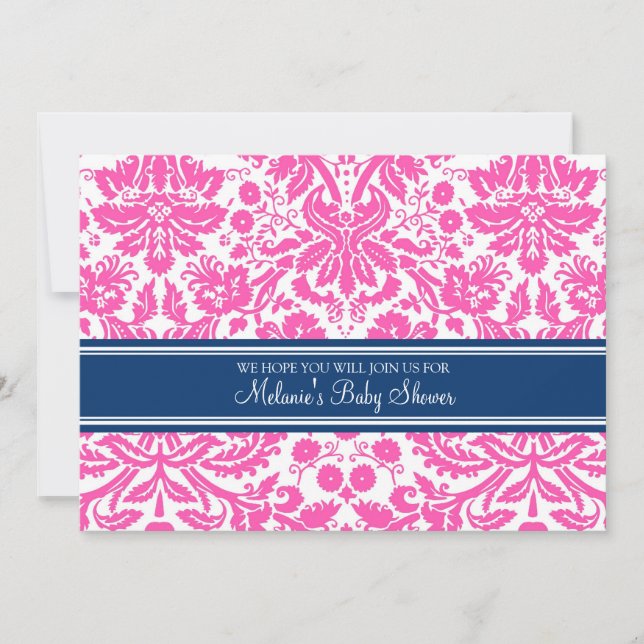 Pink Blue Damask Custom Baby Shower Einladungen (Vorderseite)